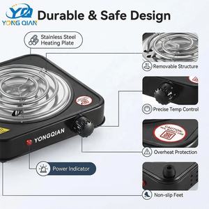 <span class=keywords><strong>Plaque</strong></span> chauffante <span class=keywords><strong>électrique</strong></span> multifonction à brûleur unique en fonte et acier inoxydable pour usage domestique - Product Image 2