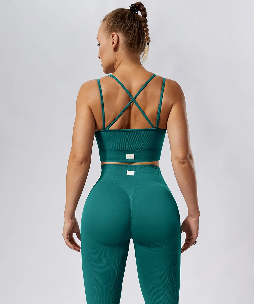 Custom Ropa Deportiva Mujer Gym Fitness 5 Piece seamless long sleeve Top Sports Bra Scrunch Butt Leggings Workout Set for Women
