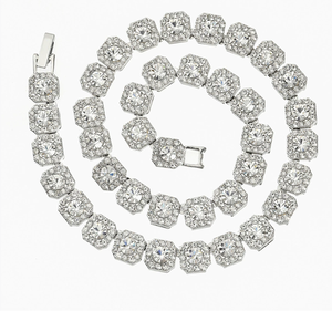 สร้อยคอหินแซฟไฟร์ทรงสี่เหลี่ยมลายหินกลมหรูหรามีสไตล์ไม่เหมือนใครใส่ได้ทั้งชายและหญิงสำหรับใส่ได้ทุกวัน - Product Image 4