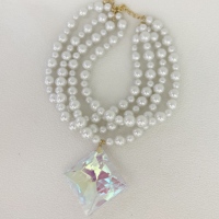 Collier de perles personnalisable tendance avec grandes perles, cristaux et breloques goutte d'eau en diamant, chaîne de perles multicouche, cadeau de fête