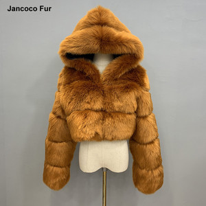 Manteau en fausse fourrure <span class=keywords><strong>femme</strong></span> avec capuche mode vestes en fausse fourrure manteaux courts grande taille - Product Image 4