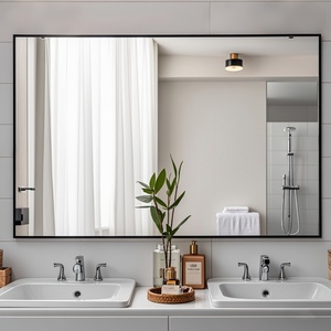 <span class=keywords><strong>Espejo</strong></span> de baño montado en la pared de aleación de aluminio de diseño moderno con marco cuadrado sin taladro para <span class=keywords><strong>maquillaje</strong></span> y uso de <span class=keywords><strong>espejo</strong></span> de vidrio para inodoro - Product Image 1