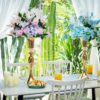 NOUVEAU Vase Doré pour Centres de Table de Mariage, Vase Trompette en Métal à Fleur avec Perles de Cristal, Grands Vases à Fleurs pour Décoration de Table et de Fête