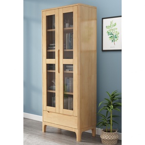 Librería de Madera Maciza, Mueble de Almacenamiento de Madera de Caucho, Vitrina de Exhibición para el Hogar, Estilo Nórdico, Mueble de Oficina para Archivos - Product Image 2