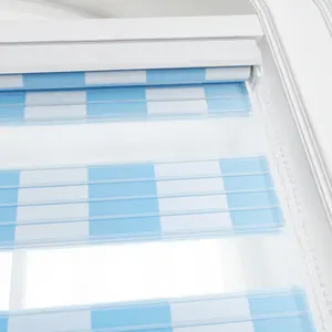 Neues Design Factory Outlet Polyester blau weiß Gitter Zebra Roll Blackout Jalousien Stoff - Product Image 1