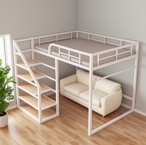 Letto <span class=keywords><strong>a</strong></span> <span class=keywords><strong>Soppalco</strong></span> in Acciaio Resistente con Scale in Legno, Design per Letto Singolo, Matrimoniale o Queen Size, Adatto per Adulti - Product Image 2