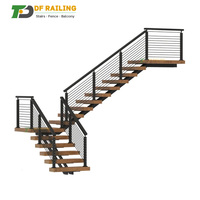 Escalier flottant droit à poutre unique DF avec marches en bois massif, escalier en verre en spirale pour intérieur