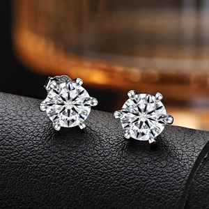 Boucles <span class=keywords><strong>d</strong></span>'oreilles classiques en argent sterling 925, 6,5 mm, 1 carat, couleur <span class=keywords><strong>D</strong></span>, VVS, moissanite <span class=keywords><strong>ronde</strong></span> taille brillant, pour hommes et femmes, vente en gros de bijoux - Product Image 4