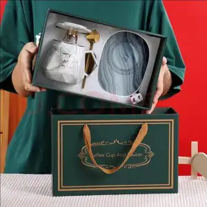 ชุดแก้วคู่แบบเรียบสุดหรูถุงกล่องของขวัญเซรามิกแก้วน้ำชากาแฟถ้วยกระดาษอุ่นบรรจุภัณฑ์ของขวัญของขวัญ