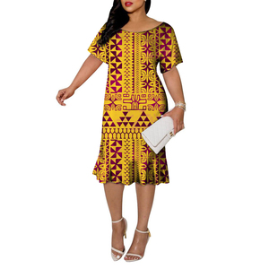 Vestido de tatuaje <span class=keywords><strong>Marquesan</strong></span> ecológico de alta calidad, manga corta, cola de pez, cuello grande, cintura Natural, ropa de moda lavable - Product Image 1