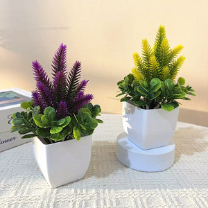 Nouveau Bonsaï artificiel de lavande transfrontalier en pot carré de 19 pouces pour décoration de jardin extérieur et de bureau, ornement végétal vert - Product Image 3