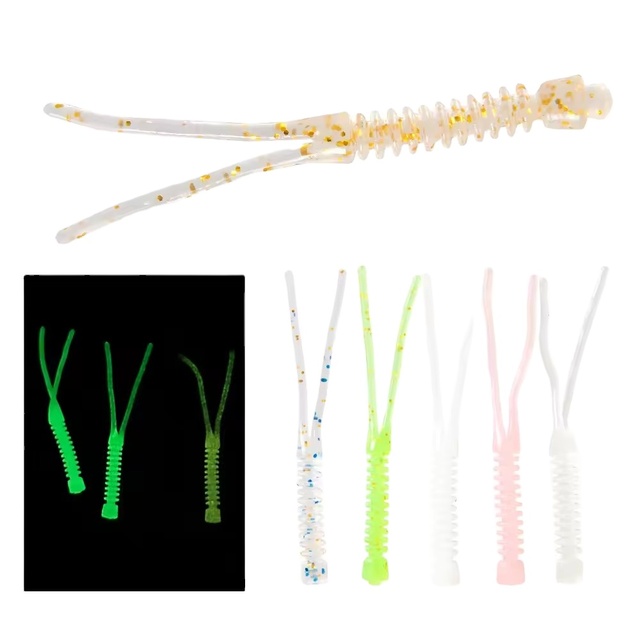 0.3g 50mm PVC Mini Soft Double Tails Shrimp Worm Artificial Soft Bait Jig Lure for Stream/Lake Rock Fishing