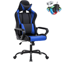 Chaise de jeu E-sports bleue, dossier haut, inclinable, appui-tête, coussin, hauteur réglable, pivotante, en cuir, ergonomique, chaise de bureau pour la maison