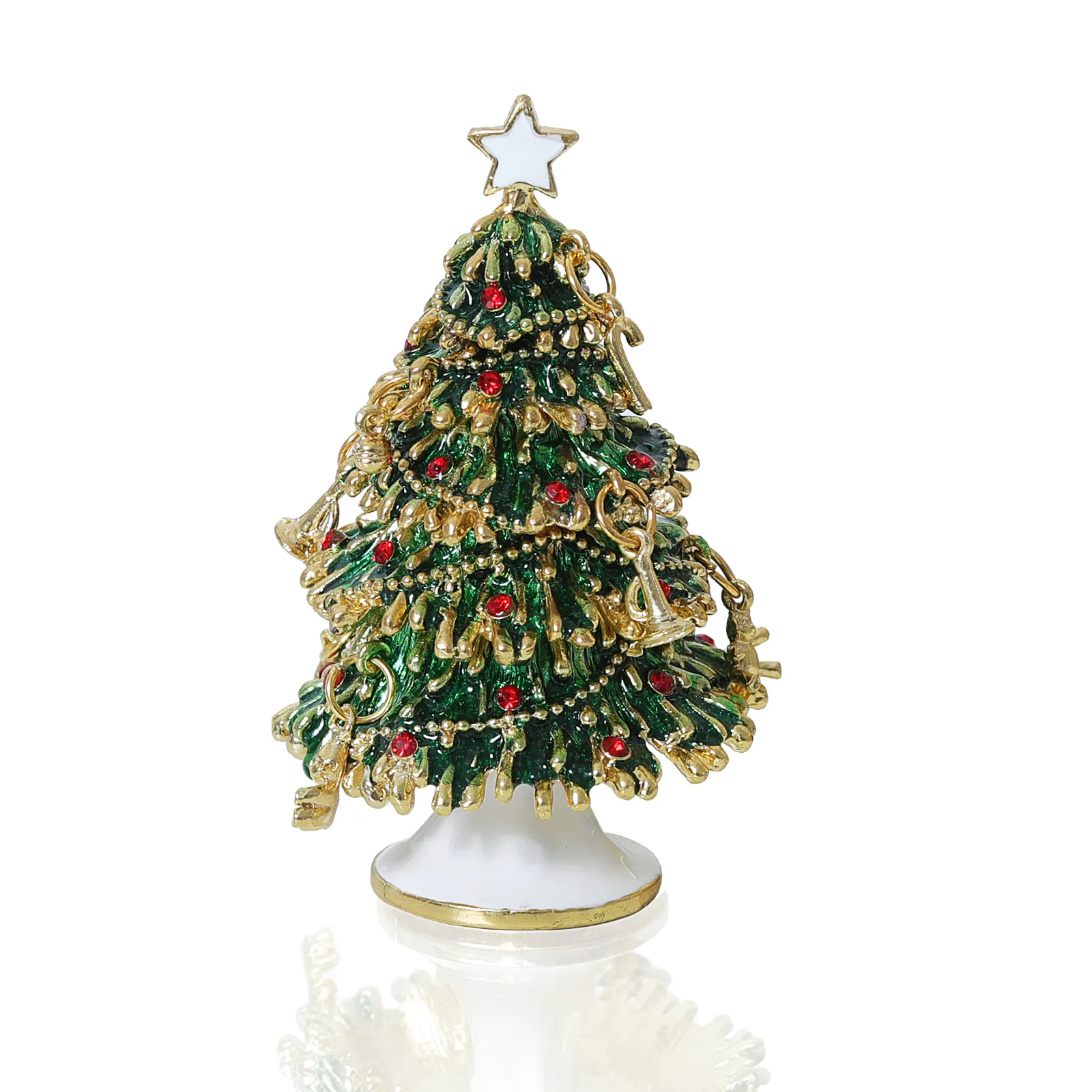 Pintado À Mão Esmaltado Árvore De Natal Decorativa Articulada Jóias Trinket Box Presente De Natal Para A Decoração De Casa