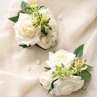 Bruidsdouche Bruid Kunstzijde Rozen Handgemaakte Bruiloft Bloem Pols Corsage Bruidegom Boutonniere Nieuwe Aankomst Accessoires