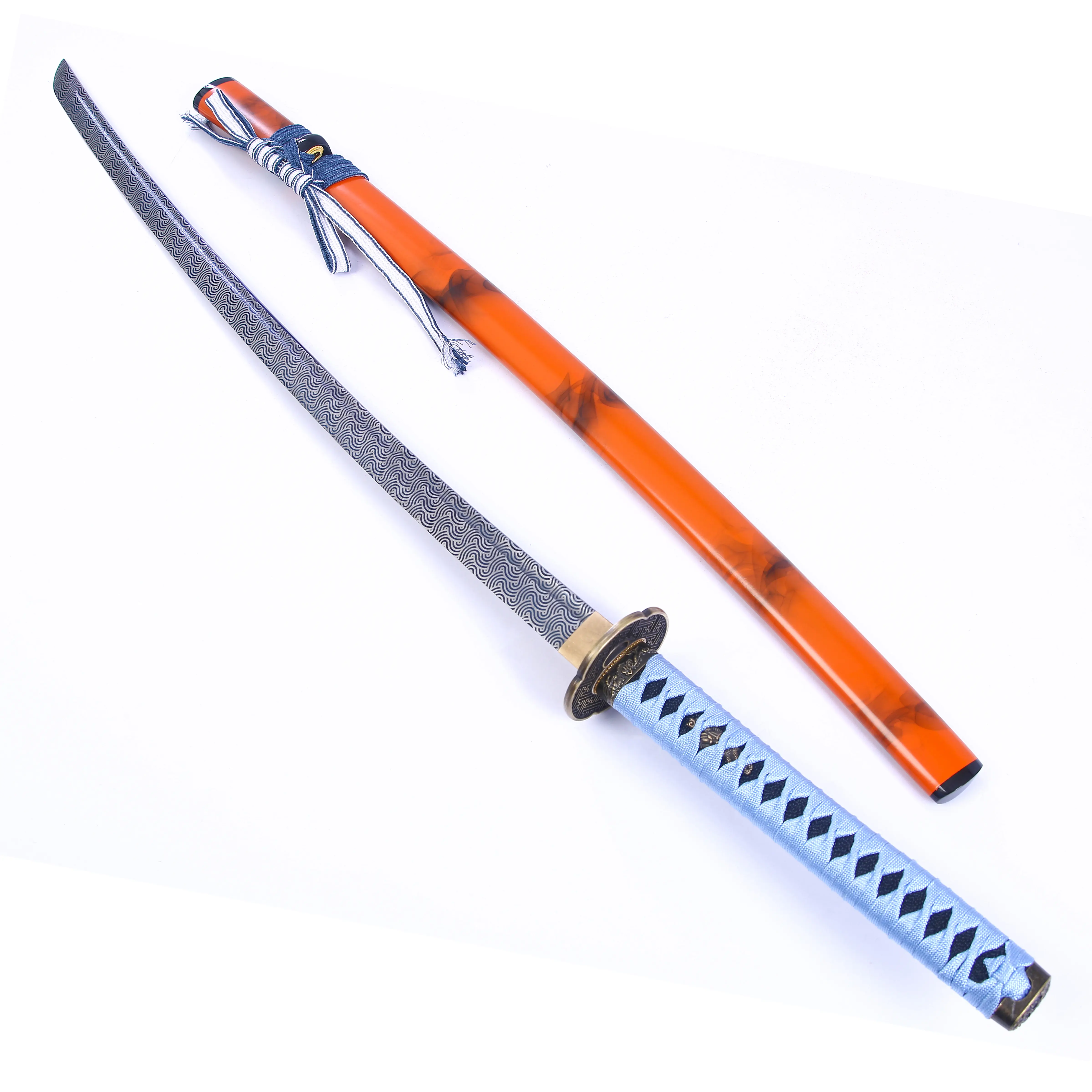 Espádalas chinesas de venda quente, espadas de brinquedo de bambu feitas à mão, katana japonesa azul céu