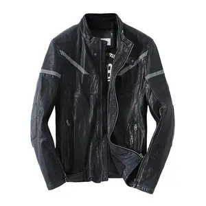 Street Style Motorcycle Leather Bomber Jacket Vegetable Tanned Leather Jacket For Men