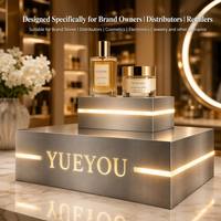 Support d'affichage de comptoir pour produits de soin de la peau et de parfums, pliable, moderne, personnalisé, avec logo lumineux LED en acrylique à 2 niveaux