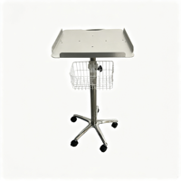 Chariot médical mobile réglable en hauteur avec panier métallique et base à 5 roulettes pour hôpital, clinique, vétérinaire