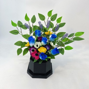 Flores Artificiales en Maceta Azules y Amarillas, una Opción Elegante para el Duelo en el Cementerio - Product Image 4