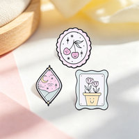Pin Enamel Kartun Pemandangan Pastel Kawaii Romantis Pot Bunga Ceri Segar Bros Gunung Bulan Perhiasan Pakaian Sehari-hari Lencana Hadiah