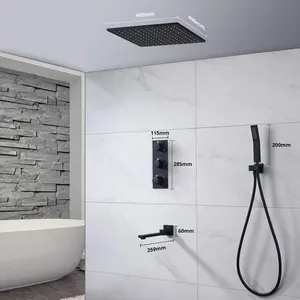 2023 Hot Sale 304 Stainless Steel Luxury Black Bathroom Ceiling Concealed Waterfall Overhead Faucet Shower Mixer Set