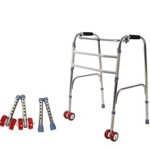 Stainless Steel <b>Walker</b> For <b>Elderly</b> Height Adjustable With Anti Slip Feet And Red Wheels - Product Image 5