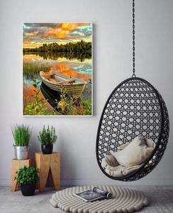 Kit Artistico con Strass 5D, Stampa su Tessuto di <span class=keywords><strong>Paesaggi</strong></span> con <span class=keywords><strong>Barche</strong></span> sul Lago, Pittura Diamante Completa - Product Image 2