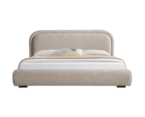 Moderno e minimalista King-Size <span class=keywords><strong>letto</strong></span> imbottito durevole stile morbido stile grigio testiera rettangolare Beige con piedini in legno - Product Image 1