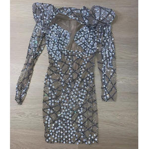 Robes de soirée à col haut avec cristaux scintillants, robes de soirée avec épaulettes, mini robes sexy pour femmes, boîte de nuit - Product Image 6