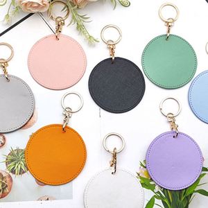 YY PU Leather Key Chain Round Shaped <b>Custom</b> Couple Luggage Tags Portable Travel <b>Keychain</b> for GIfts - Product Image 1