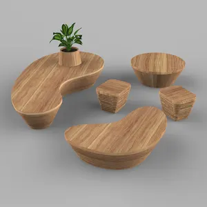 KH355 Fashion Seat table flowerpot sets Customized outdoor wooden Furniture Set frp garden stool Waiting Lounge Chairs
