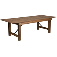 Mesa de Granja Plegable de Madera de Pino Macizo Rectangular de 8' X 40', Estilo Rústico Antiguo, Hecha a Mano, con Patas Rectas, para Alquiler de Eventos y Banquetes de Boda