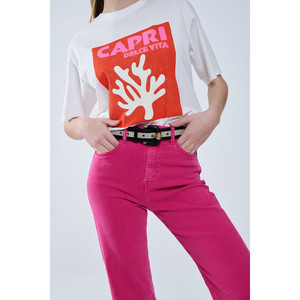 Pantalon droit à ourlet court en magenta - Product Image 2