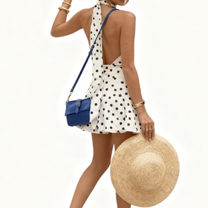 Vestidos de Verano sin Mangas para Mujer, con Cuello Halter, Espalda Descubierta, Cintura Alta, Estampado de Puntos, Mini Vestidos de Moda Femenina - Product Image 1
