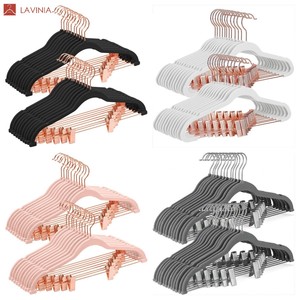 Lavinia <span class=keywords><strong>negozi</strong></span> di abbigliamento per la casa moderni grucce floccate grucce ultrasottili di alta qualità appendiabiti multifunzione in velluto - Product Image 5