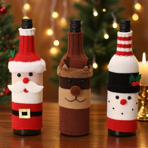 กระเป๋าใส่ขวดไวน์ขนาด27x9ซม. ลายซานต้าสโนว์แมนสีแดงแบบถักทันสมัยตกแต่งคริสต์มาสปีใหม่ - Product Image 1