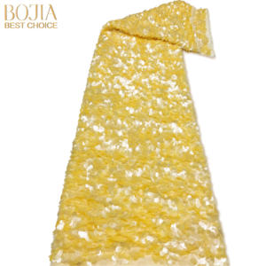 Ткань BOJIA: африканское кружево, вышитое бисером, сетчатое, для свадебных и праздничных нарядов, средней плотности, в наличии, полиэстер, с пайетками - Product Image 4