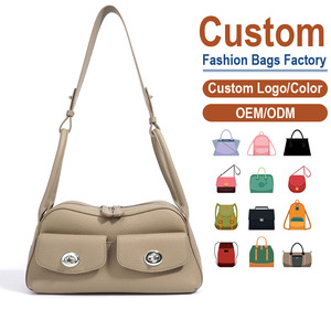 กระเป๋าสะพายไหล่หนังแท้ลายลิ้นจี่สไตล์วินเทจปรับแต่งได้สำหรับผู้หญิง เหมาะสำหรับฤดูร้อน มีช่องใส่ของแบบกระดุมเดี่ยว สายสะพายปรับได้ ใช้ได้ในออฟฟิศ - Product Image 1