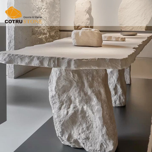 Meja Makan Modern Travertine Putih Beige Alami Bentuk Tidak Beraturan, Meja Konferensi 8 Kursi, Ukiran dan Patung Batu untuk Villa - Product Image 3