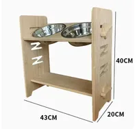 Nouvelle gamelle double en bambou pour chiens et chats, support réglable pour le cou, multifonctionnelle, pour chiens de petite/moyenne taille