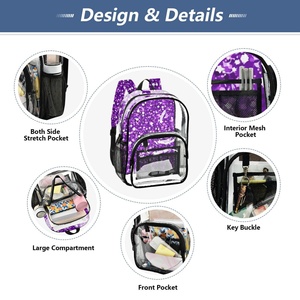 2025 New Arrival Sports Custom Large Sublimated logo Glitter Transparent PVC Clear Leisure Large Size School Bag - Product Image 5
