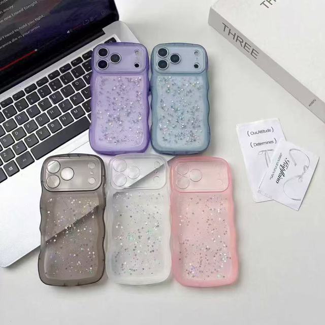 Popular Gel Glitter protection Cover for IPhone15 16 17 Pro Max Wave-shaped  Transparent Phone case