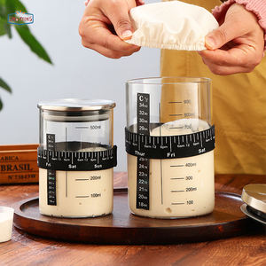 खट्टा स्टार्टर जार किट बड़े खट्टा स्टार्टर ग्लास जार के साथ डेट चिह्नित फीडिंग बैंड थर्मामीटर स्पैटुला कपड़ा कवर - Product Image 2