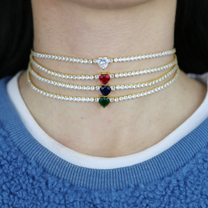 2023 regalo di san valentino sottile catena da <span class=keywords><strong>tennis</strong></span> <span class=keywords><strong>cuore</strong></span> rosso placcato oro ragazza <span class=keywords><strong>collana</strong></span> da donna - Product Image 6