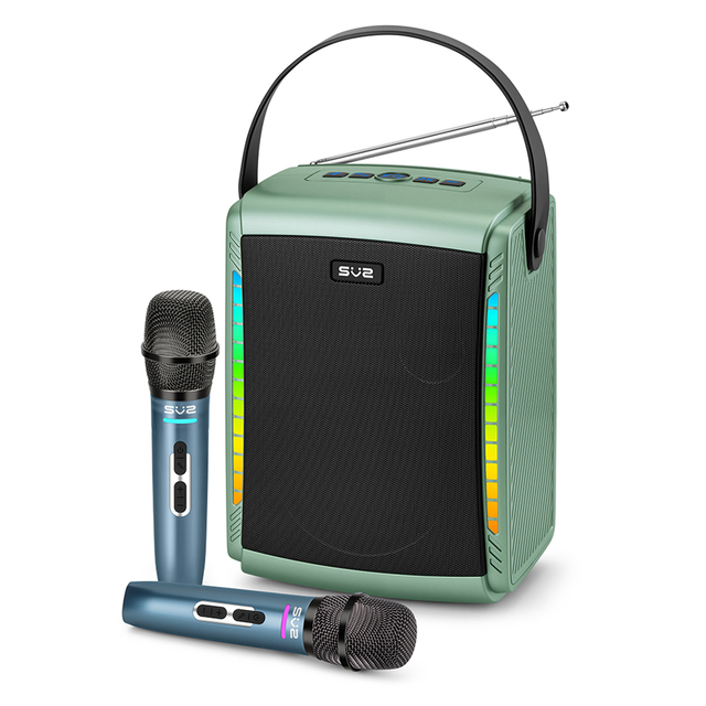 Portable 40W  Karaoke Speaker with 2 Wireless Mics LED Lights EQ Sound Effect for Outdoor and Indoor