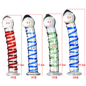 Colored Striped Transparent Glass <strong>Dildo</strong>, Female Masturbator Sex Toy - Product Image 2