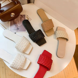 Moda donna estate <span class=keywords><strong>sandali</strong></span> da spiaggia <span class=keywords><strong>intrecciati</strong></span> piatti Casual in pelle intrecciata pantofole per le donne - Product Image 3