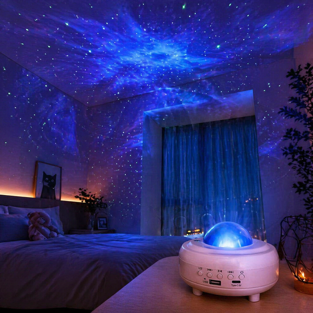 Creative Modern White Galaxy Star Projector Night Light Speaker LED Nebula Lamp with for for Bedroom Decor
