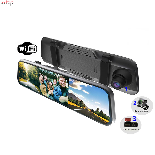 2024 10" 3 Cam WiFi App Control Car Rearview Mirror IPS DVR Camera Full HD Car Dash Cam Video Recorder Cameras